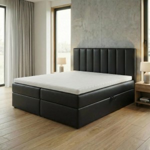 Kontinentální postel 140x200 SONNO BELLO černá eko kůže 2 úložné prostory