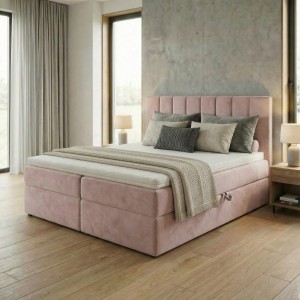 Kontinentální postel 140x200 SONNO BELLO pudrově růžová 2 úložné prostory