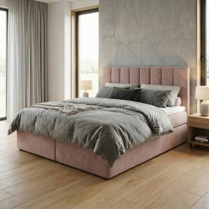 Kontinentální postel 140x200 SONNO BELLO pudrově růžová 2 úložné prostory