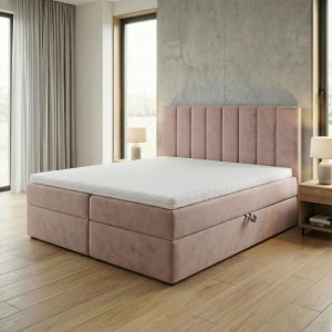 Kontinentální postel 140x200 SONNO BELLO pudrově růžová 2 úložné prostory