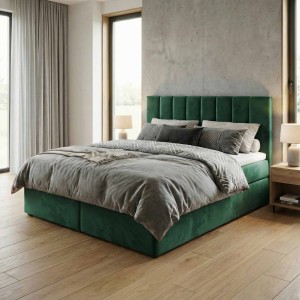 Kontinentální postel 160x200 SONNO BELLO lahvově zelená 2 úložné prostory