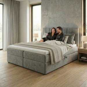Kontinentální postel 160x200 SONNO BELLO 2 úložné prostory 2 matrace bonell šedá