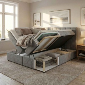Kontinentální postel 160x200 SONNO BELLO 2 úložné prostory 2 matrace bonell šedá