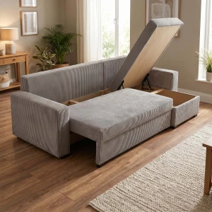 Rohová sedací souprava s funkcí spaní do obývacího pokoje NIRVANA PLUS manšestr hnědá
