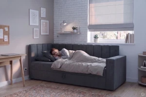 Jednolůžková válenda s úložným prostorem a pružinami Sovaro PRO PLUS 80x180 Grafitová
