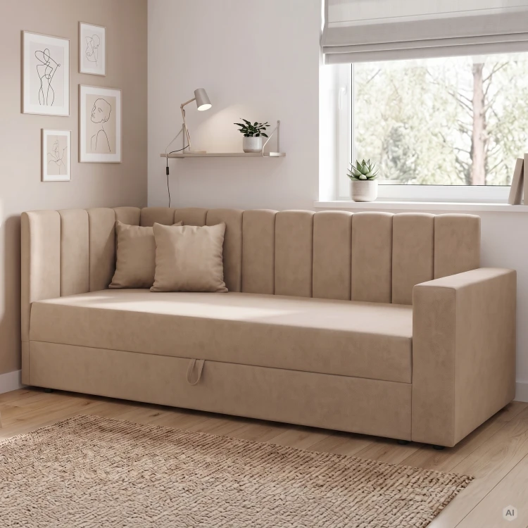Jednolůžková válenda s úložným prostorem a pružinami Sovaro PRO PLUS 80x200 Béžová