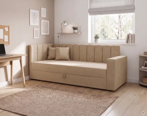 Jednolůžková válenda s úložným prostorem a pružinami Sovaro PRO PLUS 80x200 Béžová