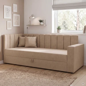 Jednolůžková válenda s úložným prostorem a pružinami Sovaro PRO PLUS 90x200 Béžová