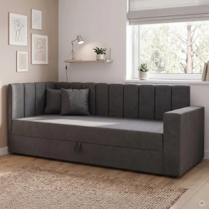 Jednolůžková válenda s úložným prostorem a pružinami Sovaro PRO PLUS 90x200 Grafitová