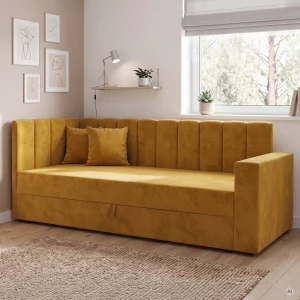 Jednolůžková válenda s úložným prostorem a pružinami Sovaro PRO PLUS 90x200 Hořčicová