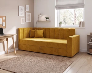 Jednolůžková válenda s úložným prostorem a pružinami Sovaro PRO PLUS 90x200 Hořčicová