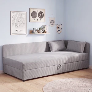 Čalouněná jednolůžková postel s úložným prostorem Hirek 80x180 Manšestr Šedá