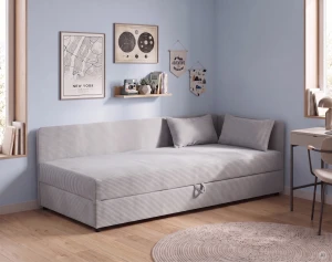 Čalouněná jednolůžková postel s úložným prostorem Hirek 80x180 Manšestr Šedá