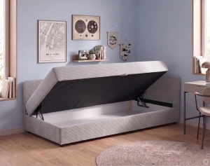 Čalouněná jednolůžková postel s úložným prostorem Hirek 80x180 Manšestr Grafitová