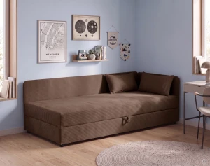 Čalouněná jednolůžková postel s úložným prostorem Hirek 80x180 Manšestr Hnědá