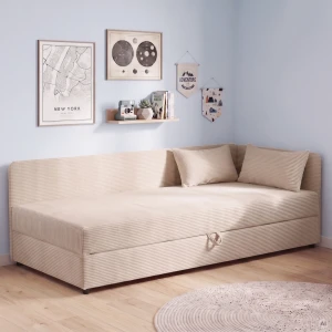 Čalouněná jednolůžková postel s úložným prostorem Hirek 80x200 Manšestr Krémová