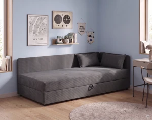 Čalouněná jednolůžková postel s úložným prostorem Hirek 80x200 Manšestr Grafitová