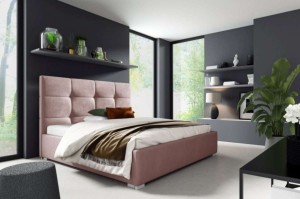 Čalouněná postel s matrací Harry 160x200 růžová Kovový rám