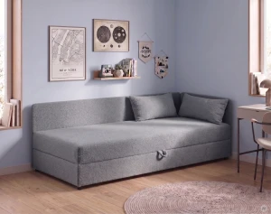 Jednolůžková válenda s úložným prostorem Hirek 80x180 bouclé beránek grafitová