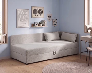 Jednolůžková válenda s úložným prostorem Hirek 80x180 bouclé beránek šedá