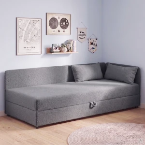Jednolůžková válenda s úložným prostorem Hirek 80x200 bouclé beránek grafitová