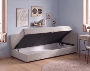 Jednolůžková válenda s úložným prostorem Hirek 80x200 bouclé beránek šedá