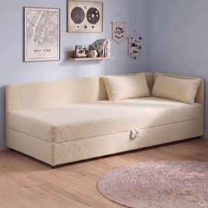 Jednolůžková válenda s úložným prostorem Hirek 90x200 bouclé beránek béžová