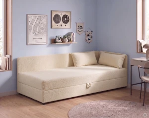 Jednolůžková válenda s úložným prostorem Hirek 90x200 bouclé beránek béžová