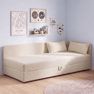 Jednolůžková válenda s úložným prostorem Hirek 90x200 bouclé beránek krémová