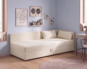 Jednolůžková válenda s úložným prostorem Hirek 90x200 bouclé beránek krémová
