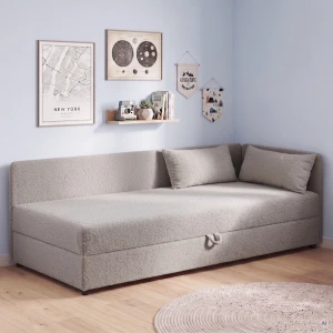 Jednolůžková válenda s úložným prostorem Hirek 90x200 bouclé beránek šedá
