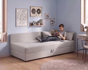 Jednolůžková válenda s úložným prostorem Hirek 90x200 bouclé beránek šedá