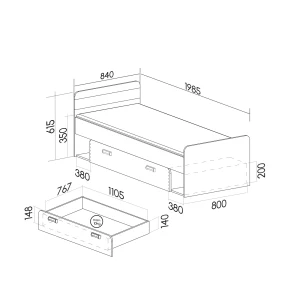 Jednolůžko 80x190 Lorento 13 s matrací Bílý/Nash dub
