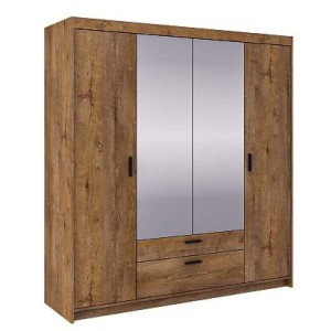 Čtyřdveřová šatní skříň se zrcadlem Elena 4D DL04 Dub Lefkas