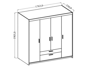 Čtyřdveřová šatní skříň se zrcadlem Elena 4D WH04 Bílý