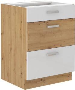 ARTISAN HG 60 D 3S Bílá/dubová stojící kuchyňská linka se zásuvkami