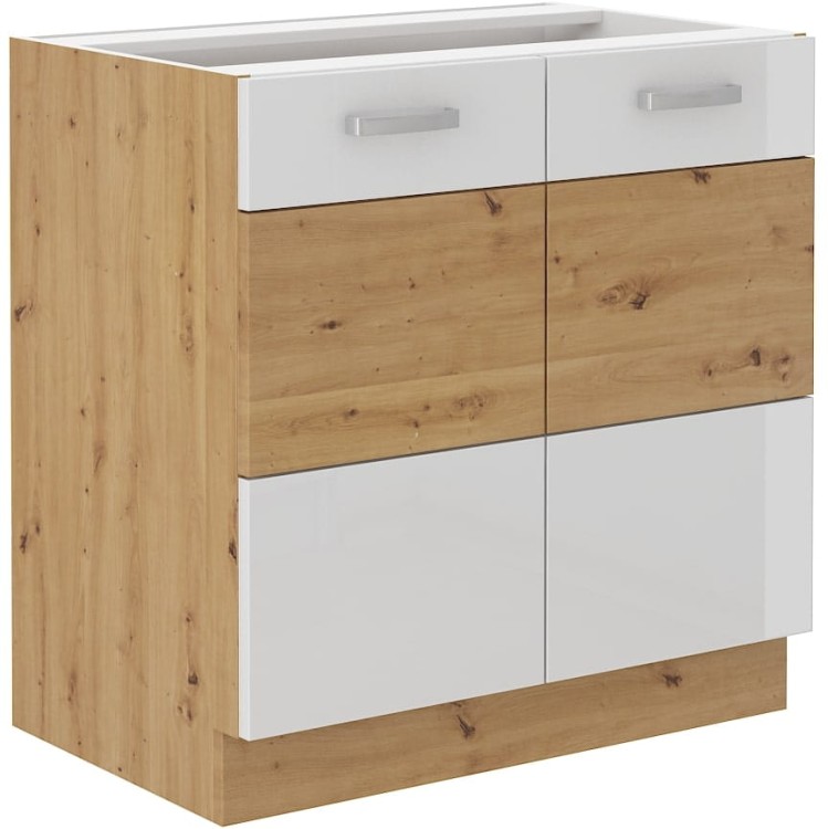 ARTISAN HG 80 D 2F Bílá/dubová kuchyňská stojanová skříňka