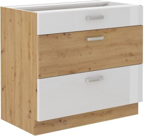 ARTISAN HG 80 D 3S Bílá/dubová stojící kuchyňská linka se zásuvkami