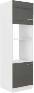 Komínová skříňka do kuchyně pro troubu a mikrovlnnou troubu LARA 60 DPM-210 2F Grafitová/bílá