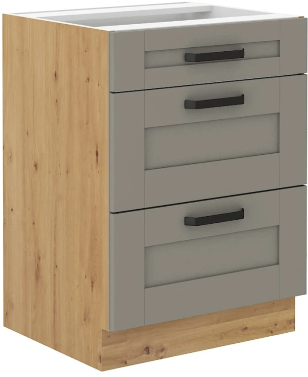 Kuchyňská linka LUNA 60 D 3S Hlína šedý/Artisan Dub se 3 zásuvkami