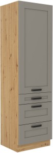 Komínová skříňka do kuchyně se 3 zásuvkami LUNA 60 DKS-210 3S 1F Hlína šedý/Artisan Oak