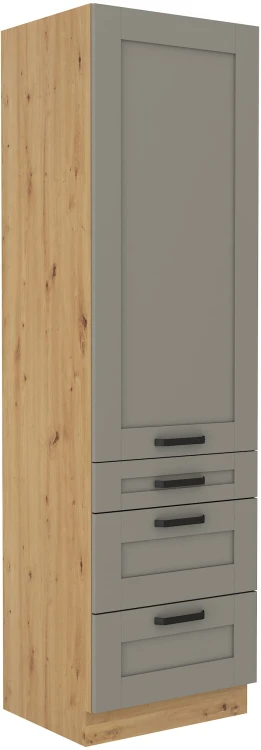 Komínová skříňka do kuchyně se 3 zásuvkami LUNA 60 DKS-210 3S 1F Hlína šedý/Artisan Oak