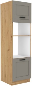 Kuchyňská komínová skříňka pro troubu a mikrovlnnou troubu LUNA 60 DPM-210 2F Hlína šedý/Artisan Oak