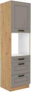 Komínová skříňka pro kuchyňskou troubu se 3 zásuvkami LUNA 60 DPS-210 3S 1F Hlína šedý/Artisan Oak