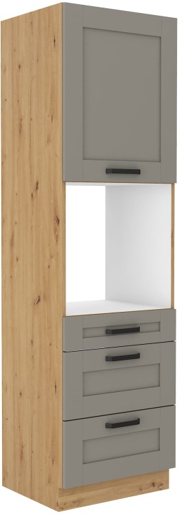 Komínová skříňka pro kuchyňskou troubu se 3 zásuvkami LUNA 60 DPS-210 3S 1F Hlína šedý/Artisan Oak