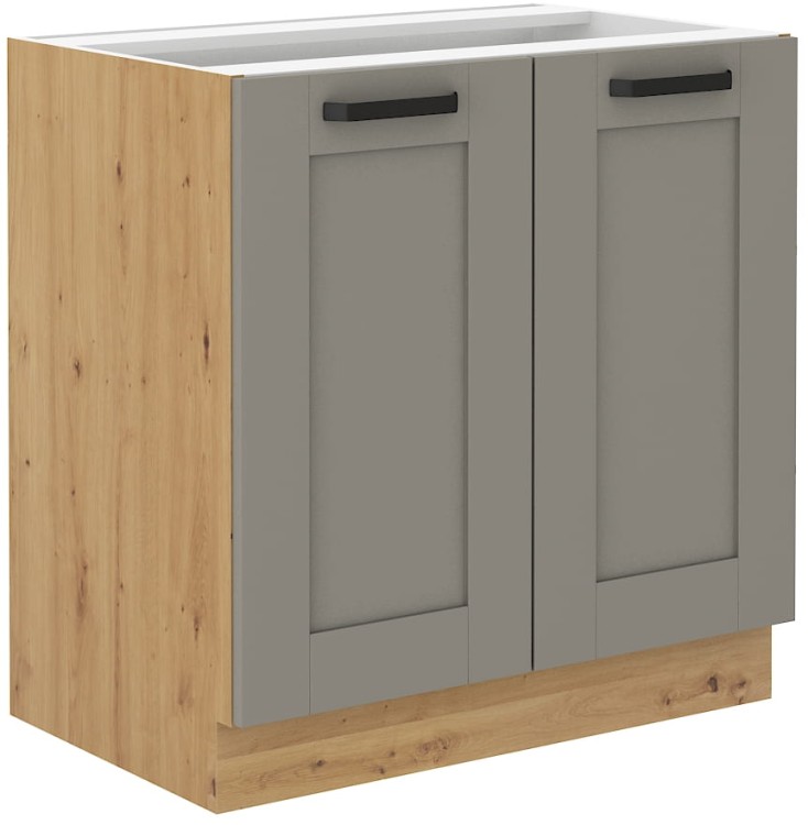 LUNA 80 D 2F BB Hlína šedý/Artisan Dub Kuchyňská stojanová skříňka