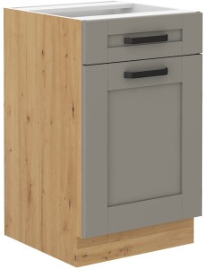 Stojící skříňka do kuchyně se zásuvkou LUNA 50 D 1D 1S Hlína šedý/Dub Artisan