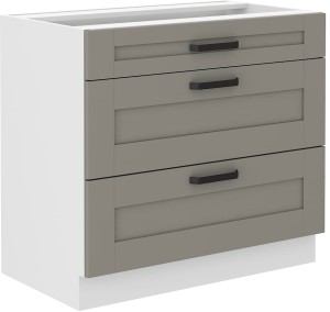 LUNA 80 D 3S Hlína šedý/Bílý 3zásuvková kuchyňská stojanová skříňka