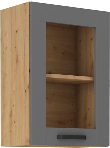 Horní skříňka do kuchyně s vitrínou LUNA 40 GS-72 1F šedý/Dub Artisan