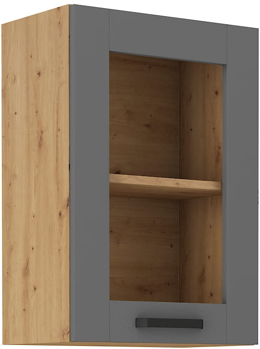 Horní skříňka do kuchyně s vitrínou LUNA 40 GS-72 1F šedý/Dub Artisan